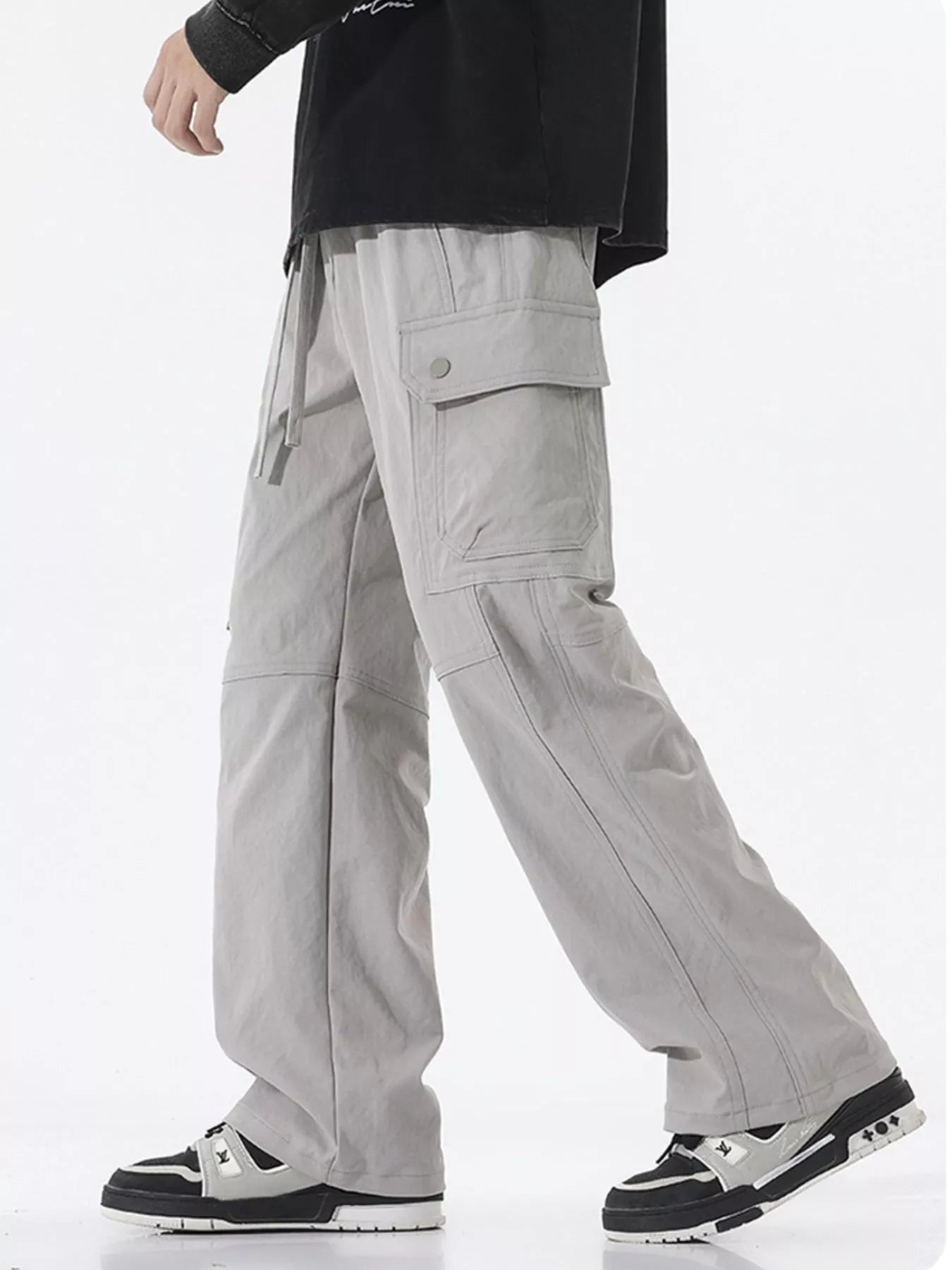 Men's Full Size Drawstring Cargo Wide Leg Pants Plus Size Easy Apparels