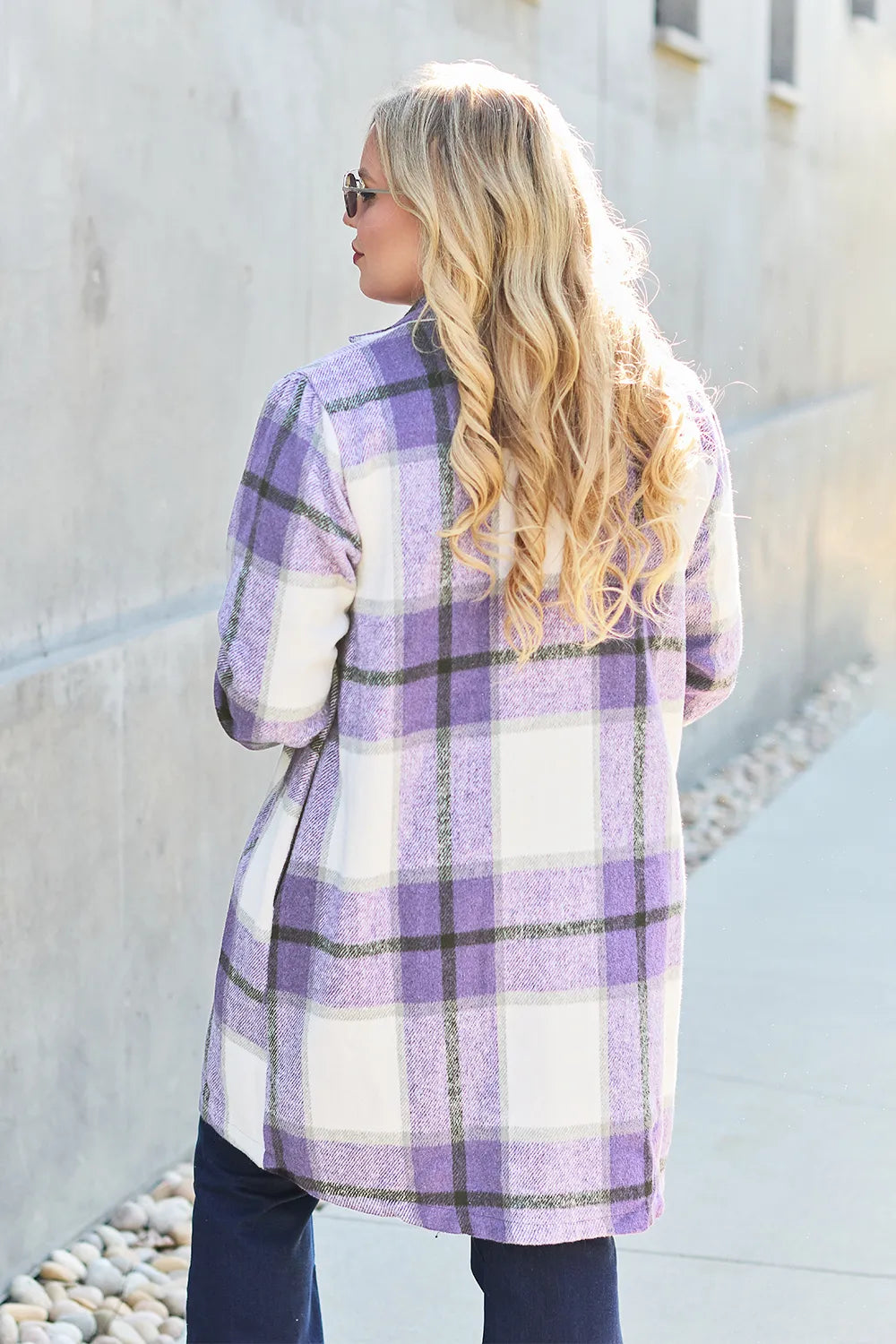 Double Take Full Size Plaid Button Up Lapel Collar Coat Easy Apparels