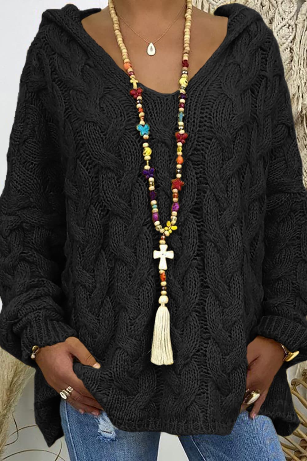 Cable-Knit Hooded Sweater Easy Apparels