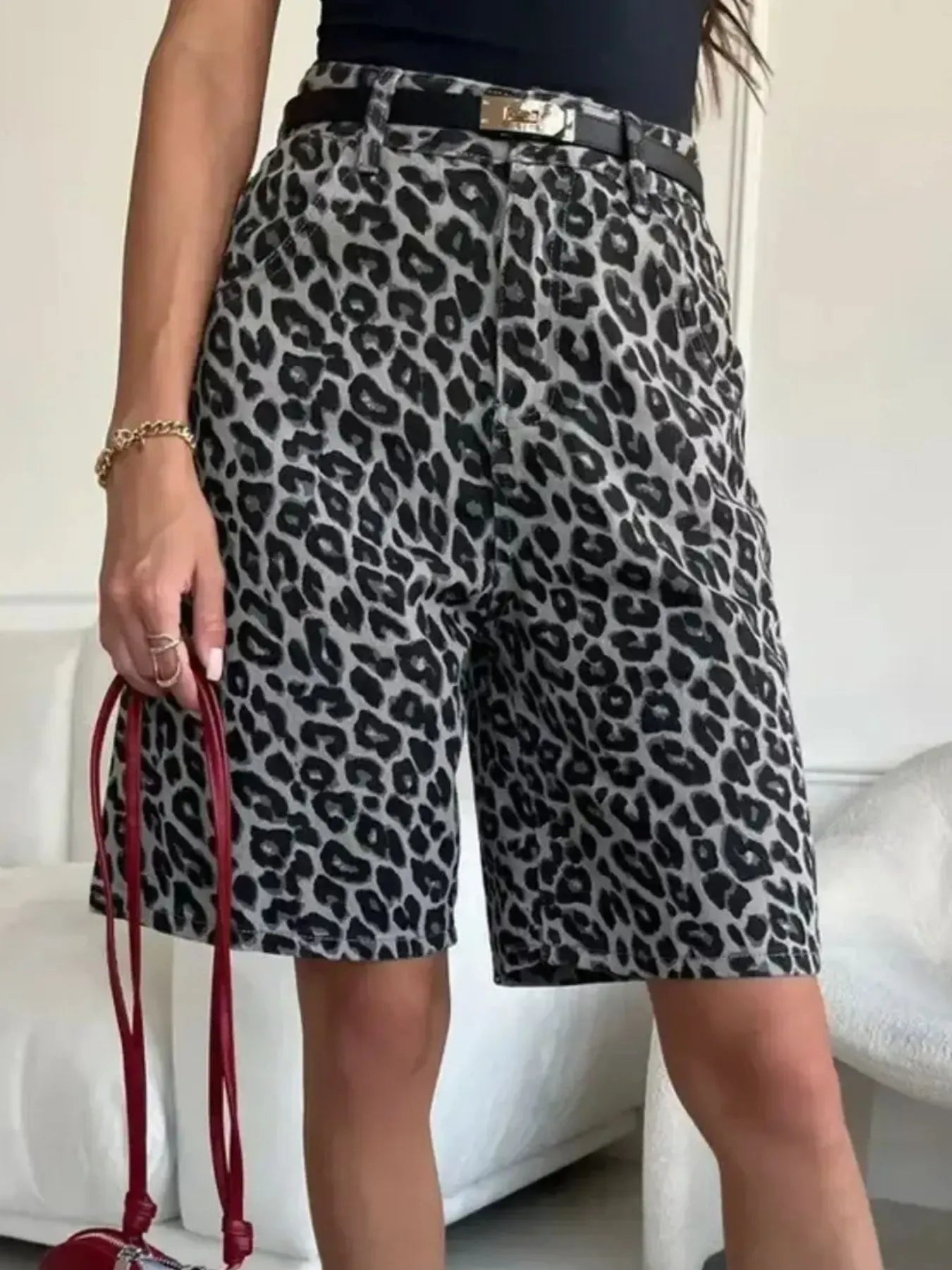 Leopard Print High-Waisted Casual Shorts Easy Apparels