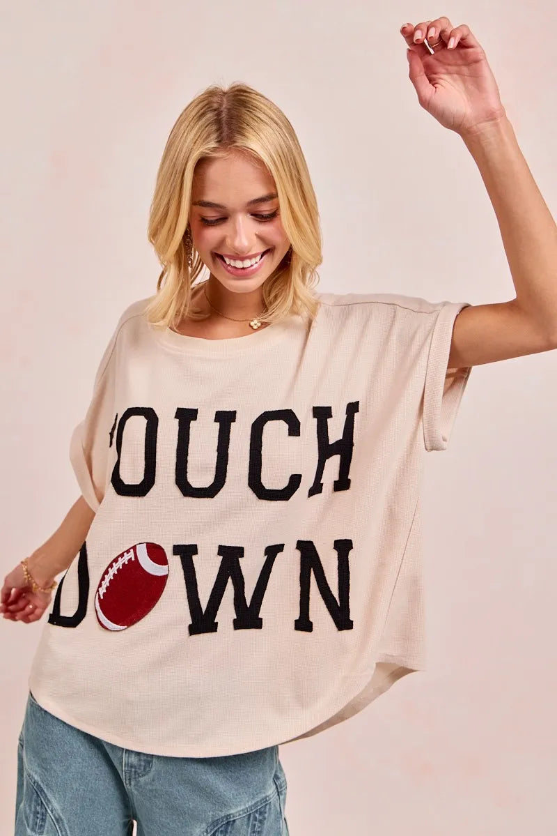 Trendsi BiBi Game Day Touchdown Letter Patches Waffle Short Top