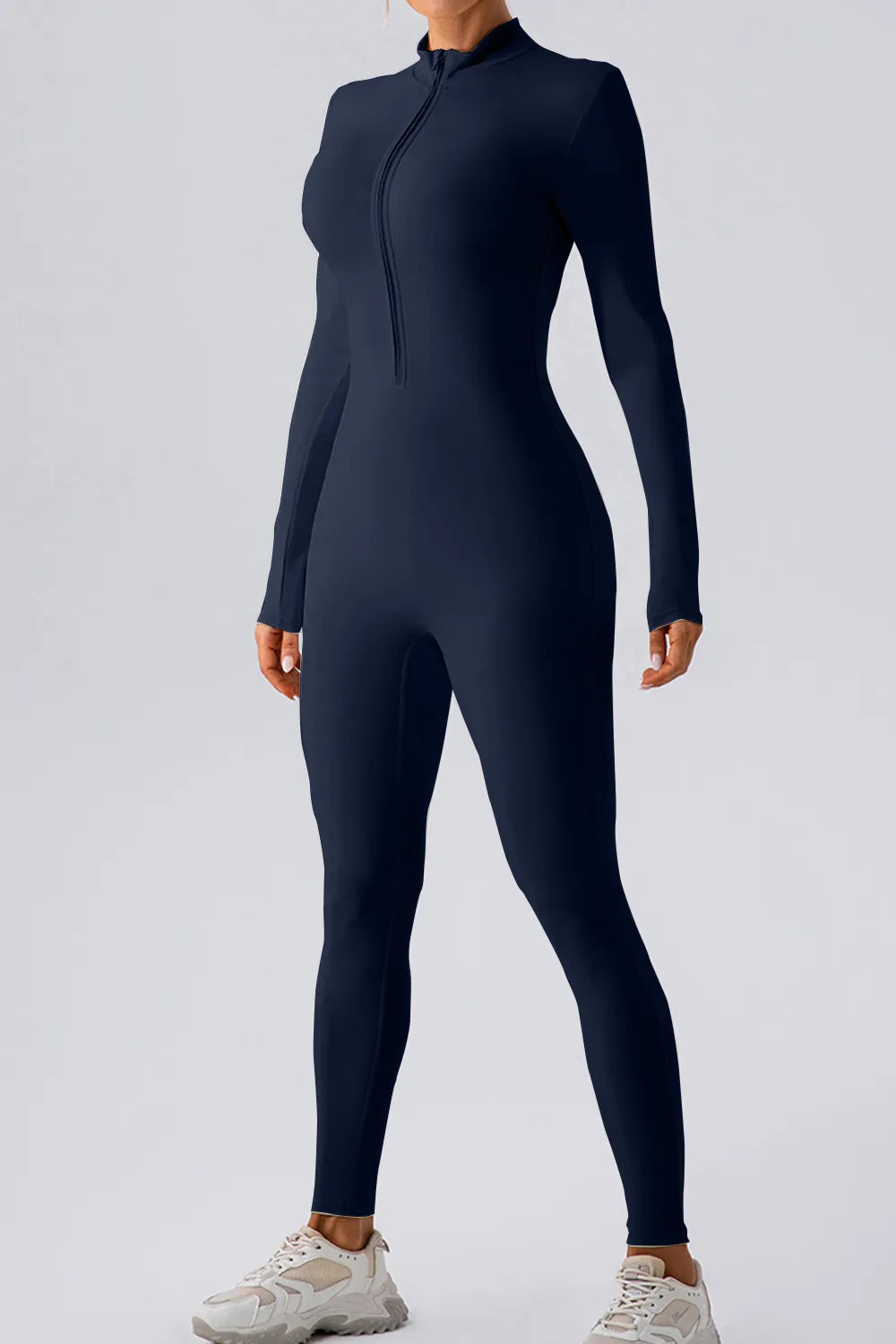 Half Zip Mock Neck Active Jumpsuit Dark Blue Easy Apparels