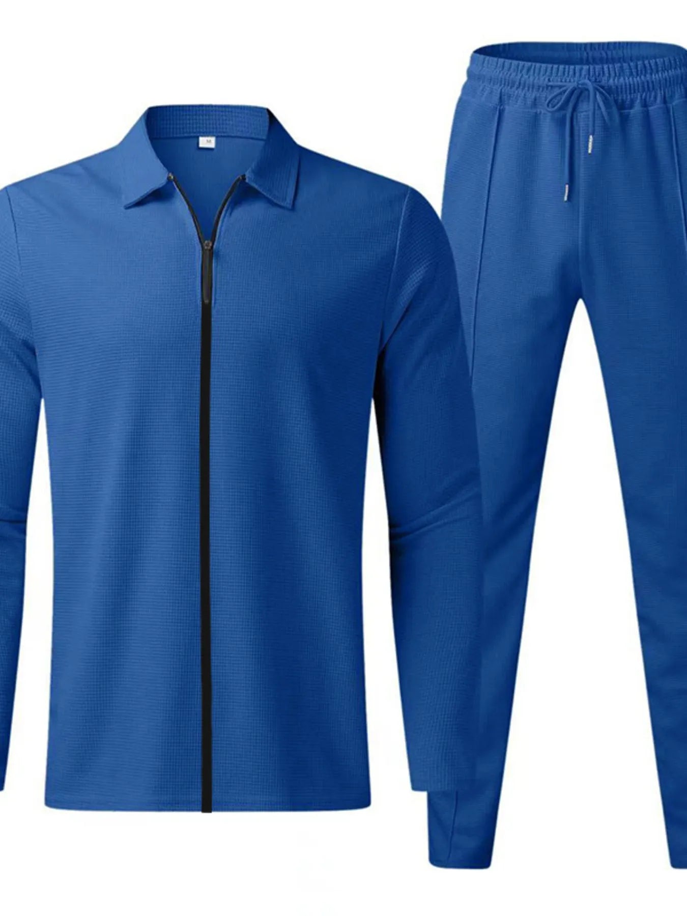 Men's Full Size Zip Up Top and Pants Set Plus Size Royal Blue Easy Apparels