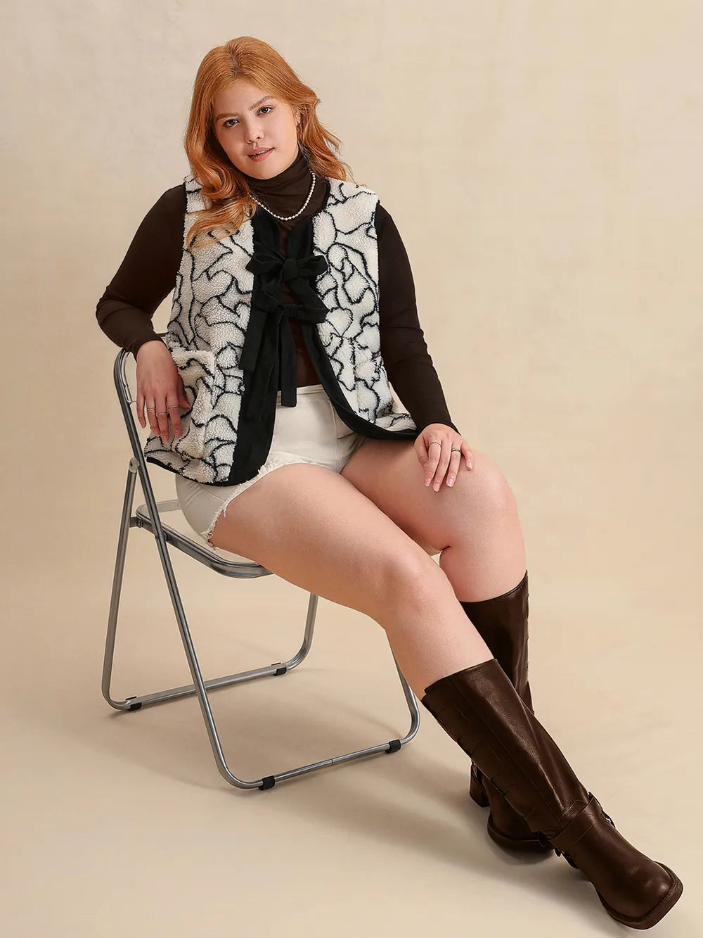 Plus Size Tied Sherpa Vest Coat with Pockets Easy Apparels
