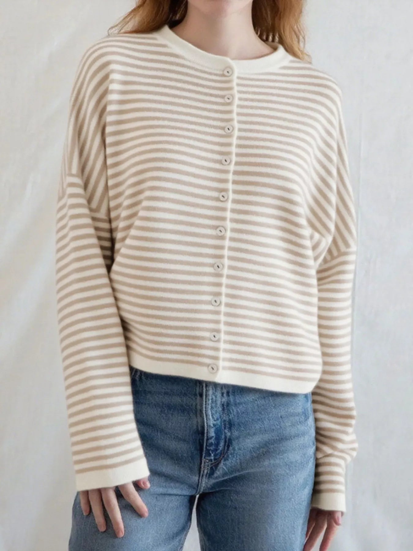 Striped Button Front Long Sleeve Cardigan Easy Apparels
