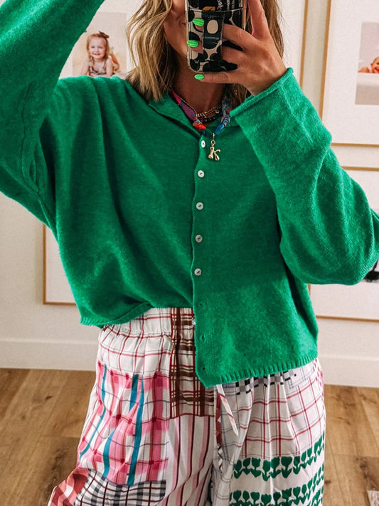 Button-Up Long Sleeve Knit Cardigan Easy Apparels