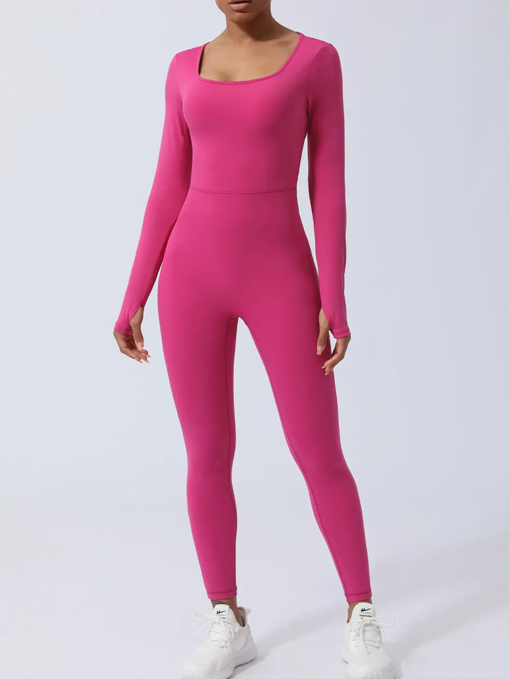 Twisted Backless Long Sleeve Jumpsuit Hot Pink Easy Apparels