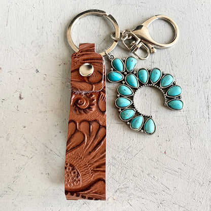 Turquoise Genuine Leather Key Chain Style A One Size Easy Apparels