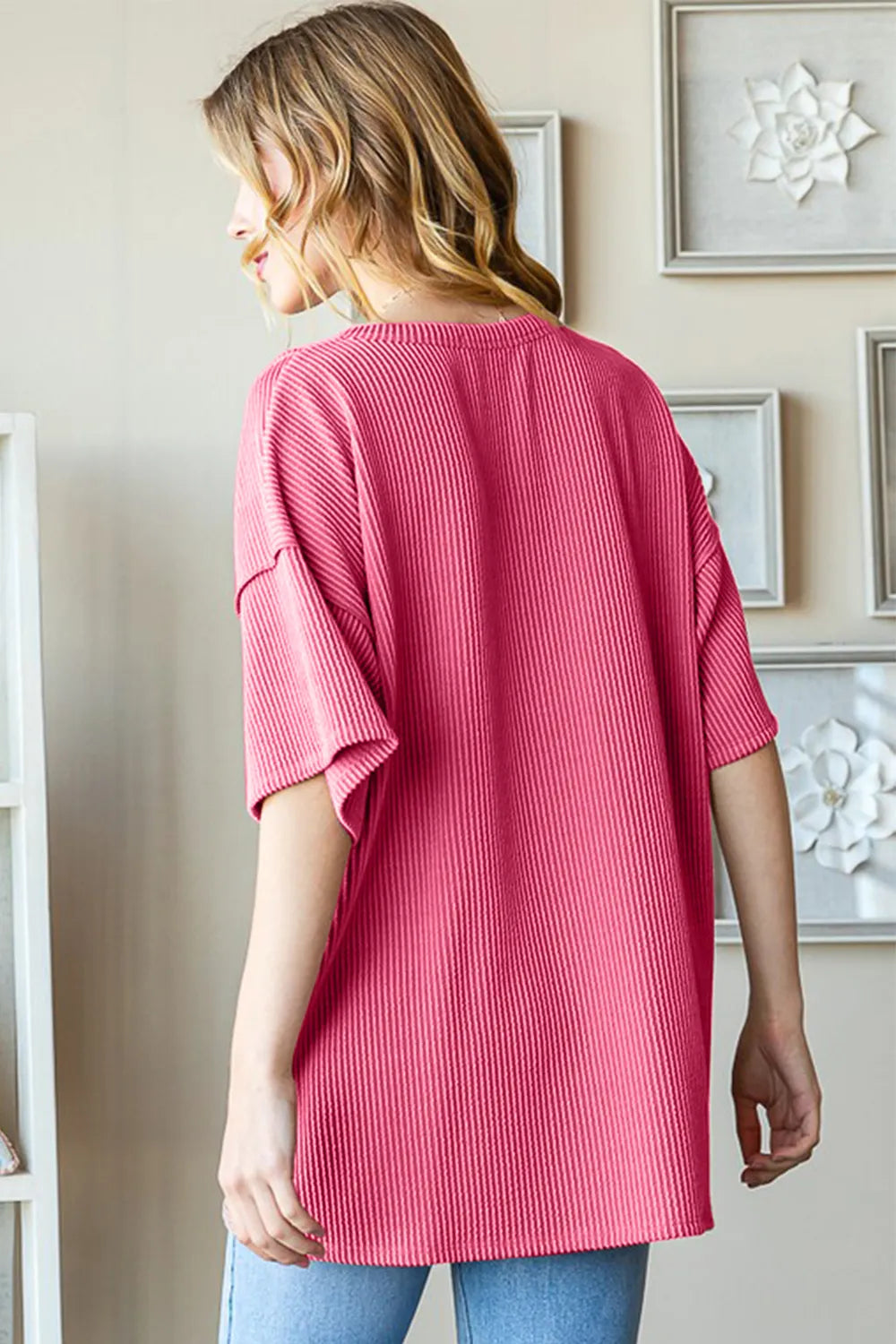 Trendsi Heimish Full Size Ribbed Half Button Drop Shoulder Top