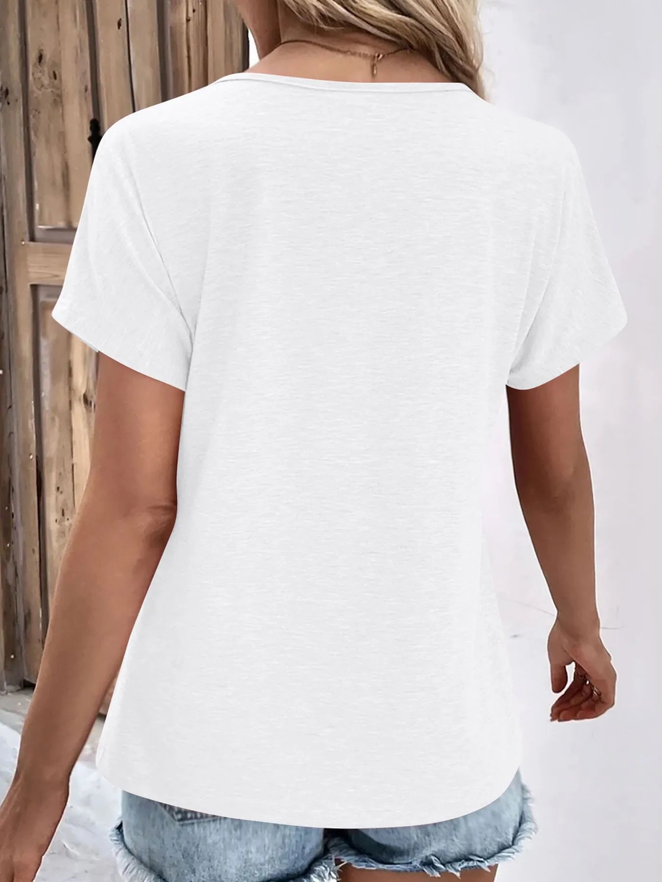 Trendsi Decor Button Short Sleeve T-Shirt