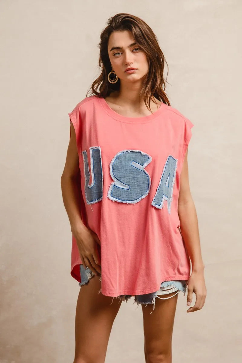 Trendsi BiBi Washed Jersey With Usa Patched Raw Cut Edge Detail