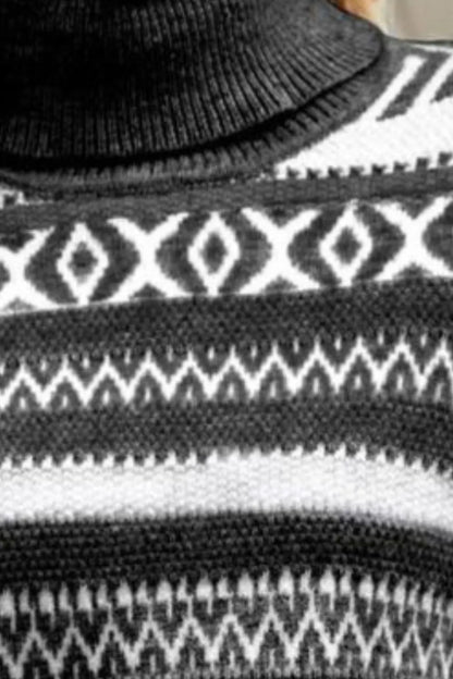 Geometric Turtleneck Long Sleeve Sweater Easy Apparels