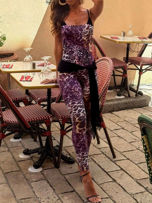Leopard Spaghetti Strap Jumpsuit Multicolor Easy Apparels