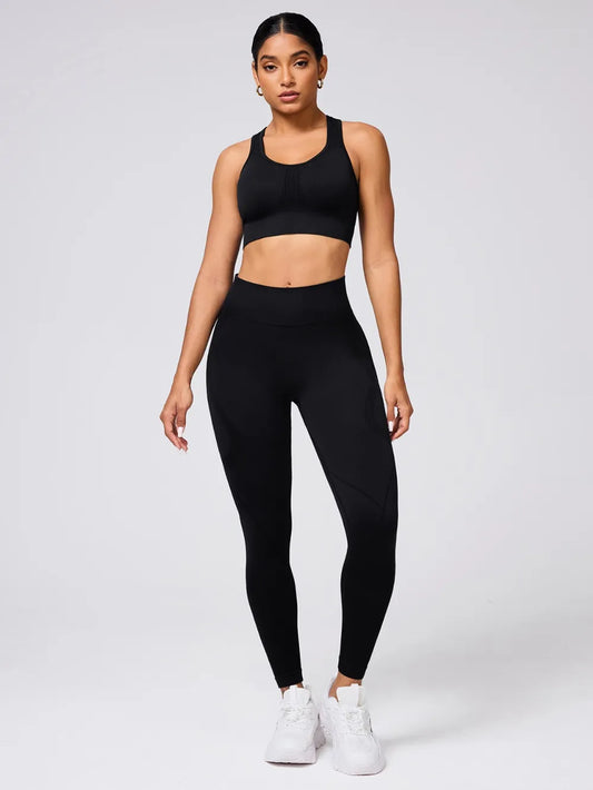 Round Neck Wide Strap Tank and Leggings Active Set Black Easy Apparels