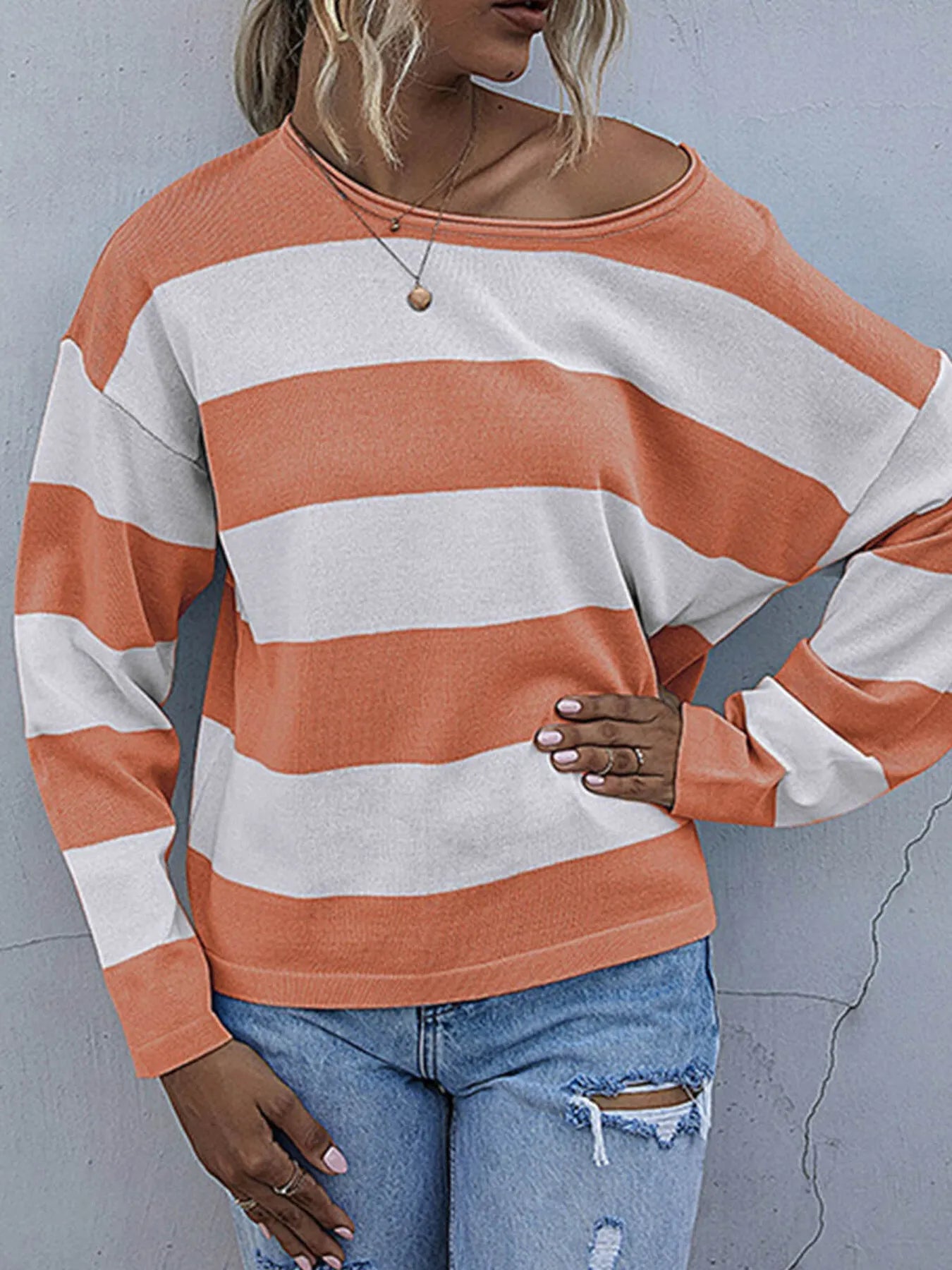 Trendsi Striped Casual Long Sleeve Knit Top