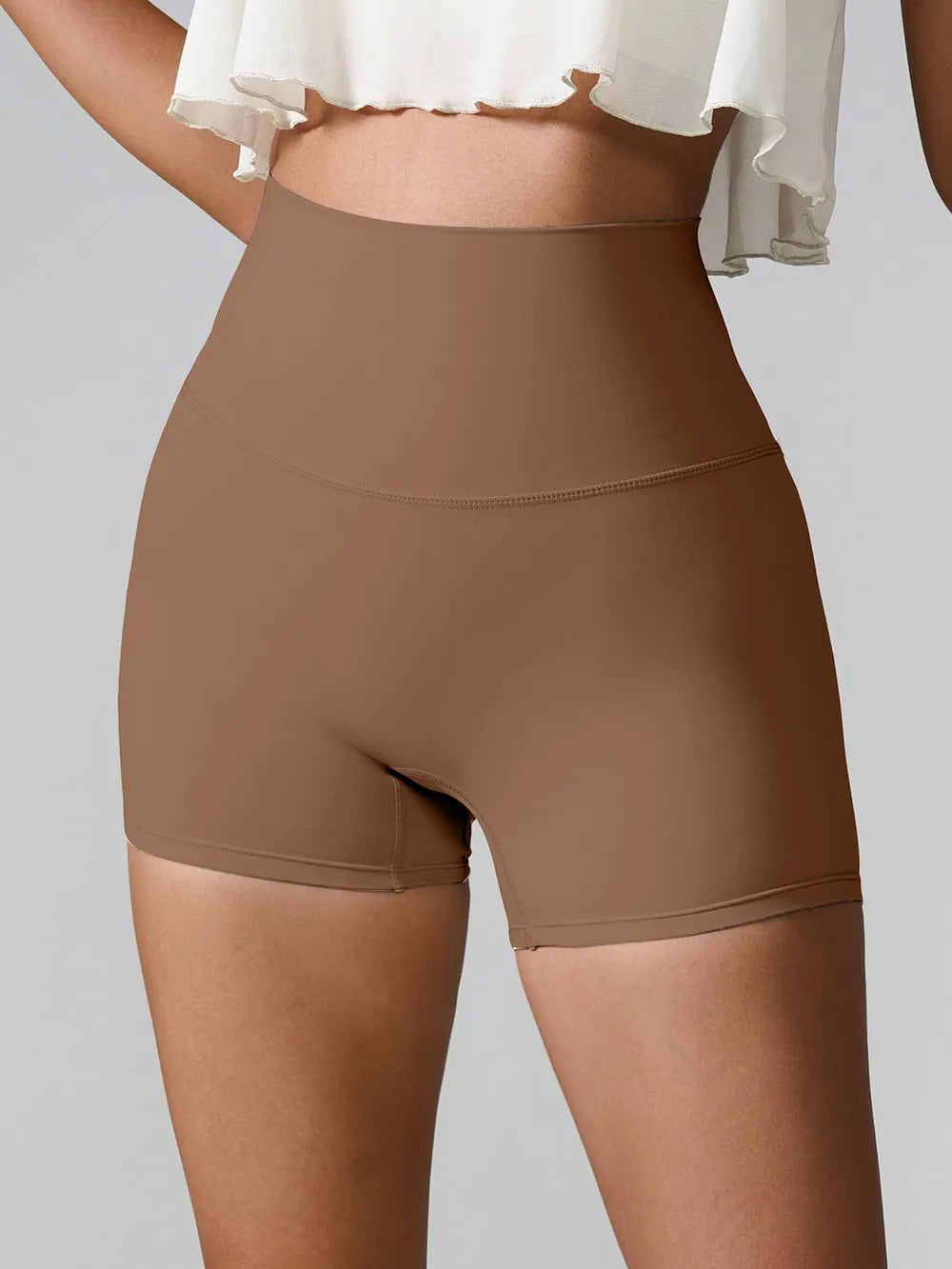 High Waist Active Shorts Chestnut Easy Apparels