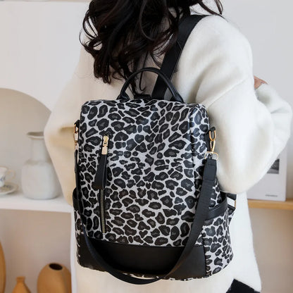 Leopard PU Leather Backpack Bag Black One Size Easy Apparels
