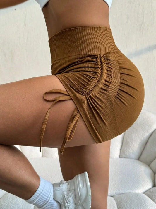 Drawstring High Waist Active Shorts Easy Apparels