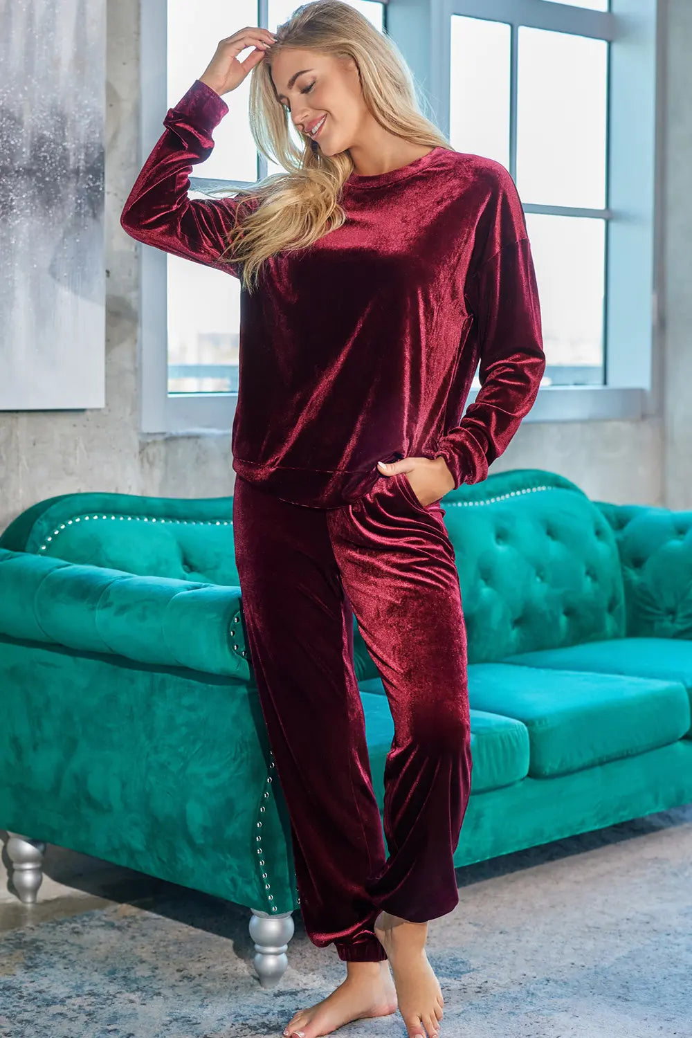 Long Sleeve Top and Pants Lounge Set Easy Apparels