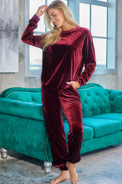 Long Sleeve Top and Pants Lounge Set Easy Apparels