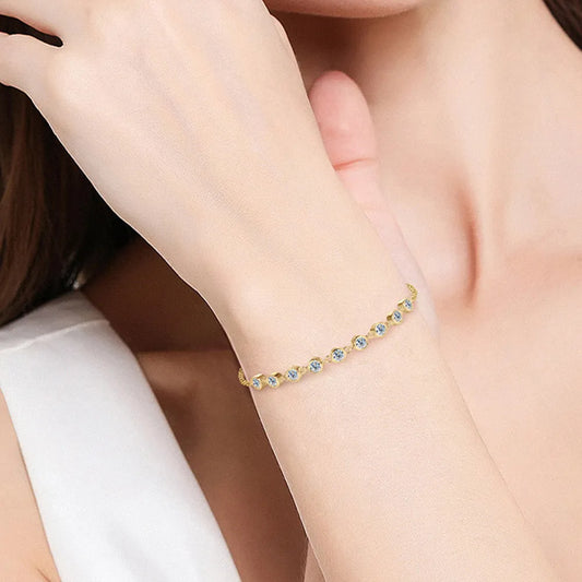 Inlaid Moissanite 925 Sterling Silver Bracelet Gold One Size Easy Apparels