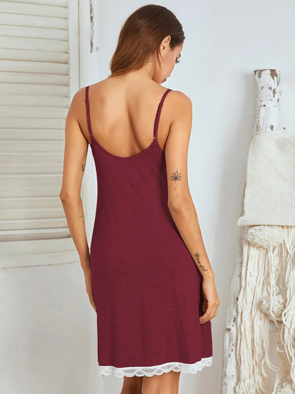 Lace Detail V-Neck Lounge Dress Easy Apparels