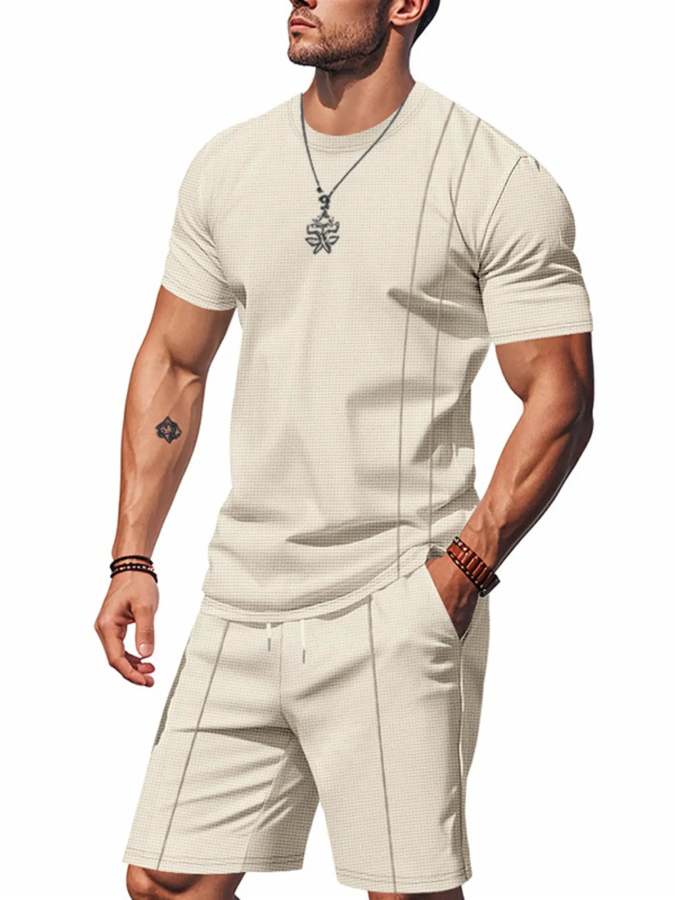 Men's Full Size Round Neck Short Sleeve Top and Shorts Set Plus Size Easy Apparels