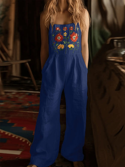 Floral Embroidered Wide Leg Jumpsuit Easy Apparels