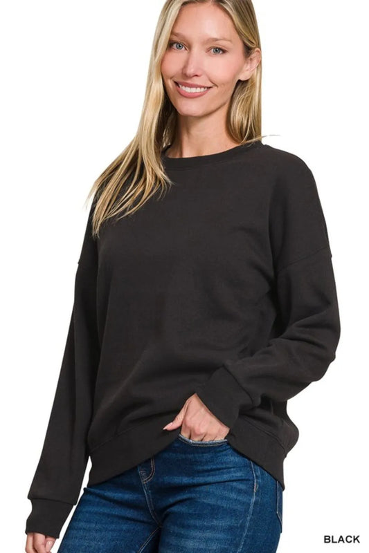 Trendsi Zenana Full Size Fleece Drop Shoulder Sweatshirt Plus Size