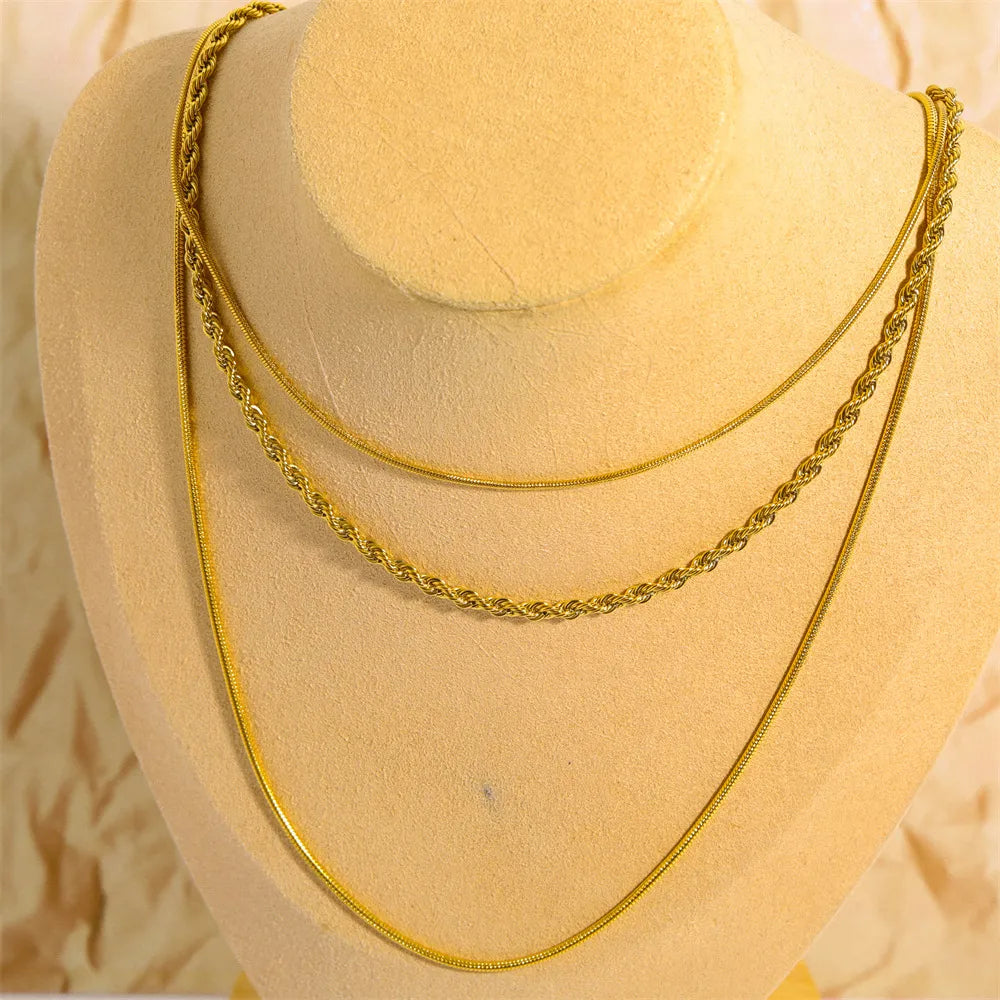18K Gold-Plated Titanium Steel Three-Layered Necklace Easy Apparels