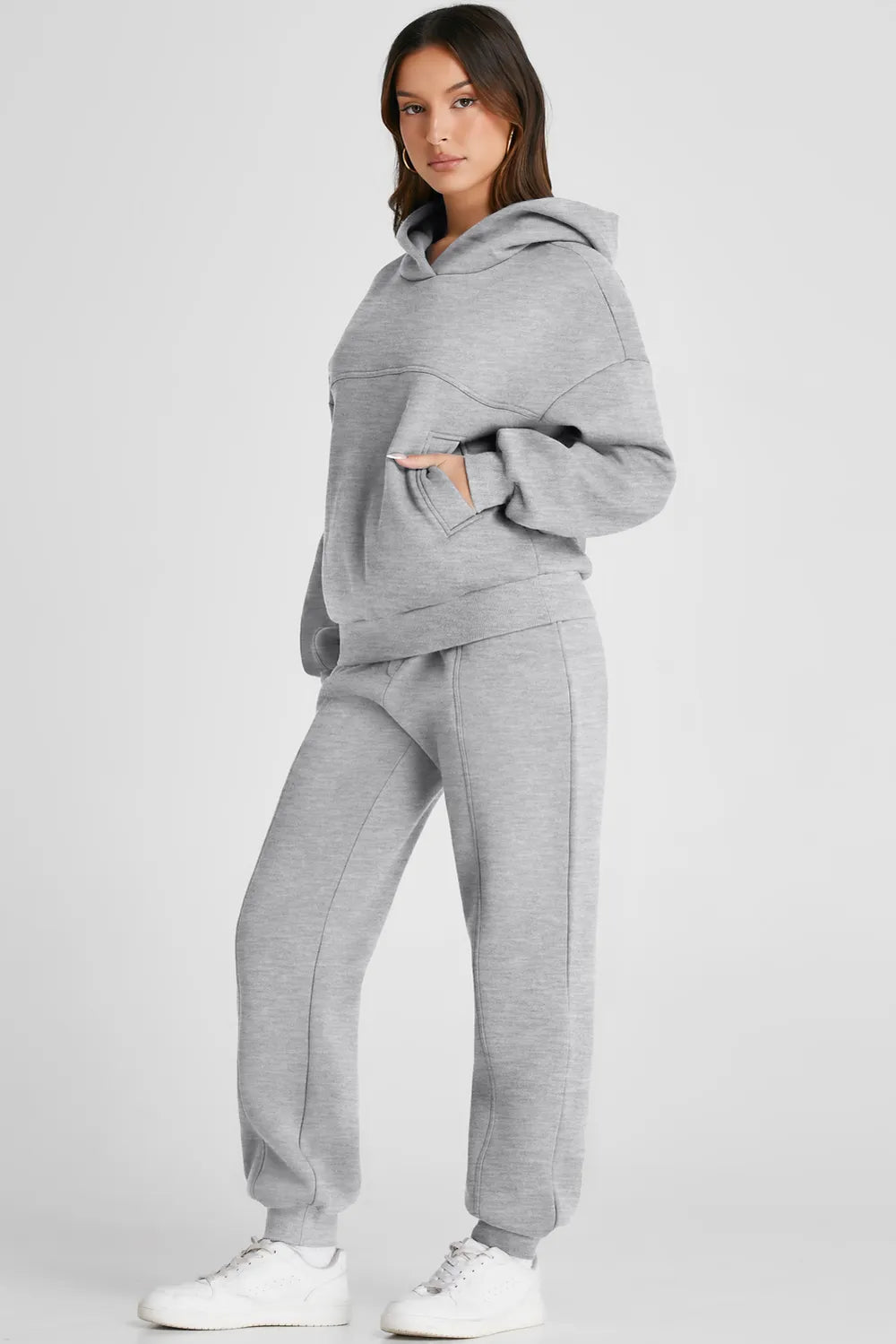 Dropped Shoulder Long Sleeve Hoodie and Pants Active Set Easy Apparels