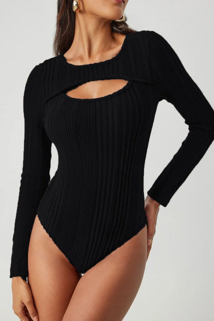 Trendsi Ribbed Cutout Round Neck Bodysuit
