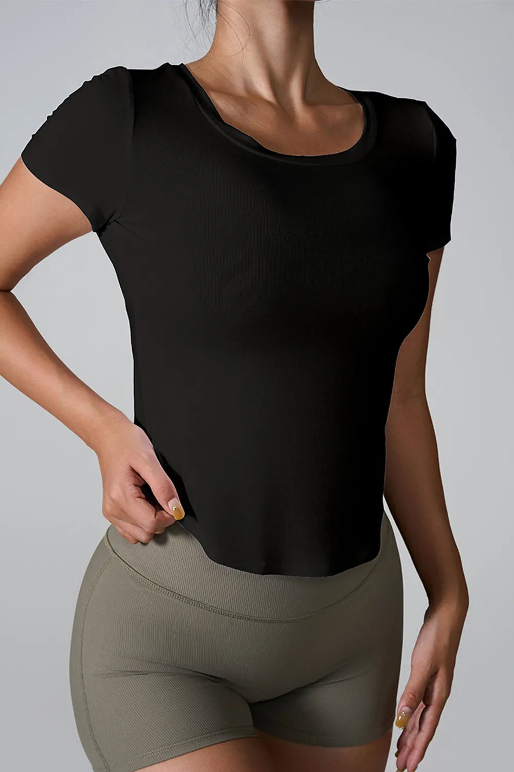 Cutout Round Neck Short Sleeve Active T-Shirt Easy Apparels