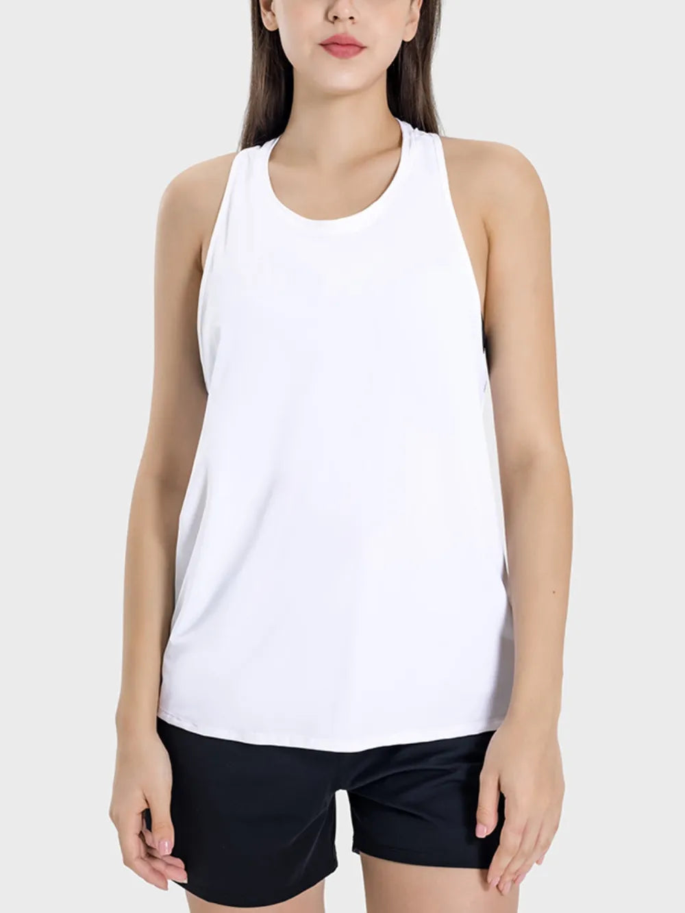 Millennia Round Neck Wide Strap Active Tank White Easy Apparels