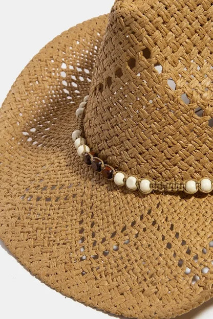 Fame Mixed Beaded Strap Western Fedora Straw Hat Easy Apparels