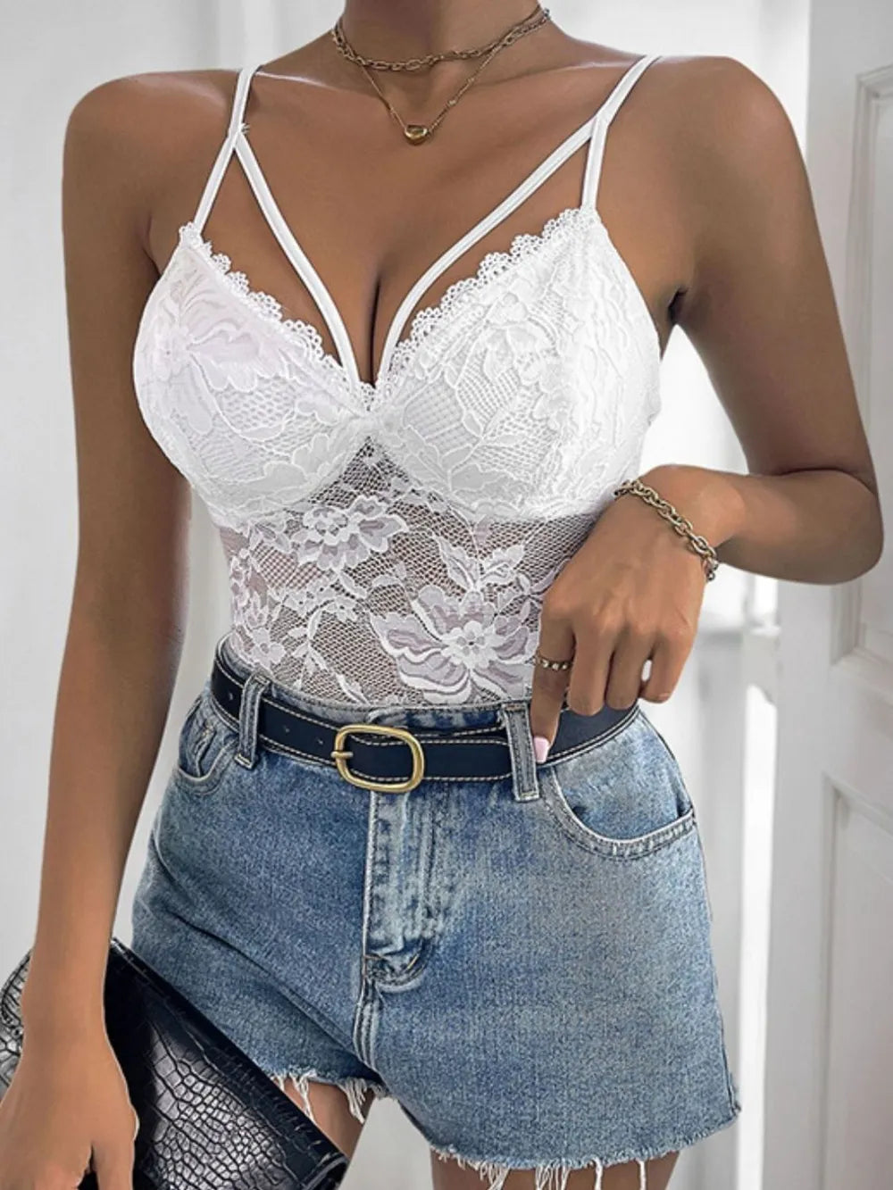 Trendsi Perfee Spaghetti Strap Lace Bodysuit