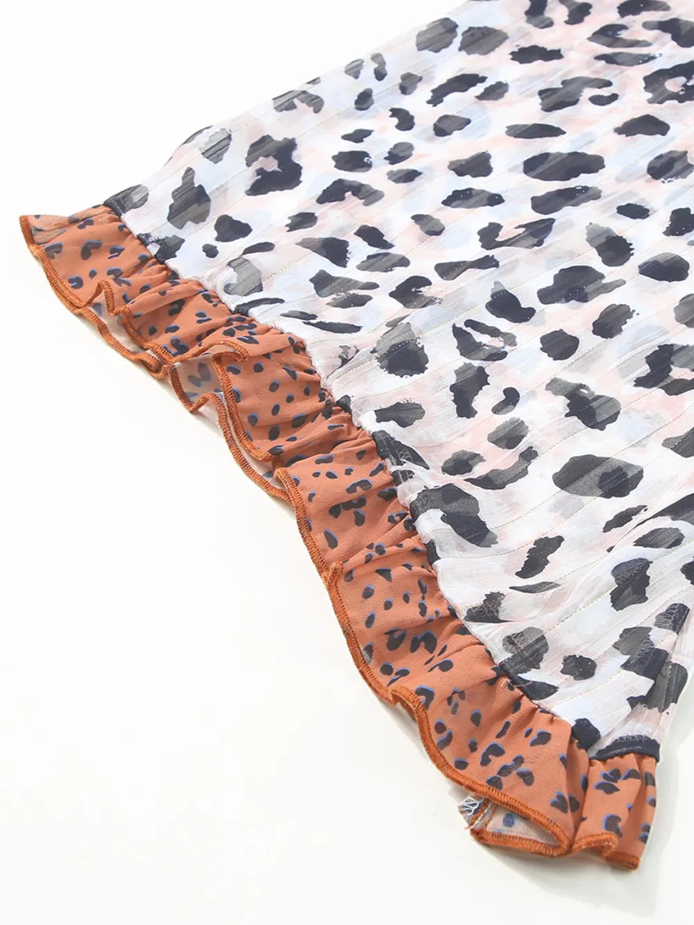 Trendsi Plus Size Leopard Ruffle Trim Long Sleeve Blouse