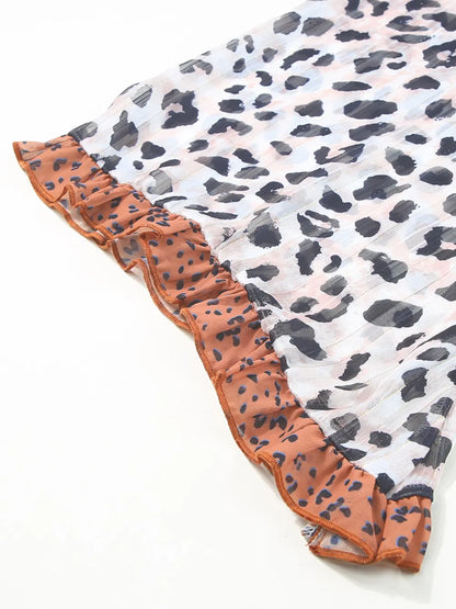 Trendsi Plus Size Leopard Ruffle Trim Long Sleeve Blouse