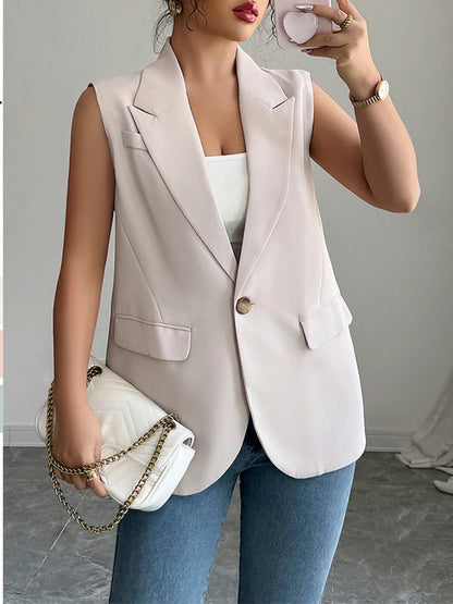 One Button V-Neck Blazer Vest Coat Easy Apparels