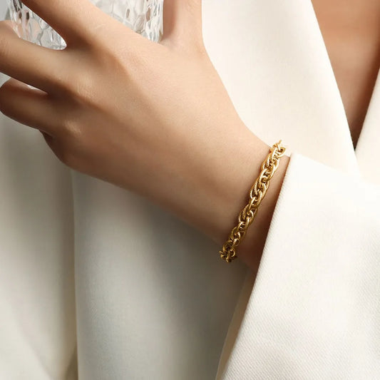 Titanium Steel Chain Bracelet Gold One Size Easy Apparels