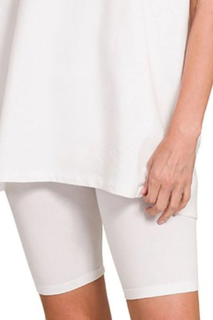 Zenana Cotton Round Neck Top & Biker Shorts Easy Apparels