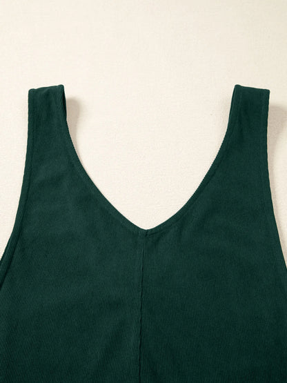 Corduroy V Neck Patched Pocket Sleeveless Jumpsuit Easy Apparels