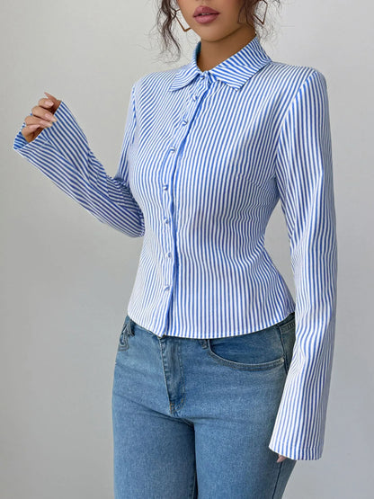 Trendsi Striped Button-Up Long Sleeve Shirt