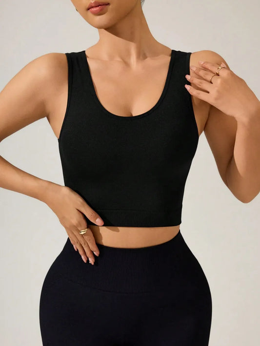 Crisscross Cropped Active Tank Black Easy Apparels
