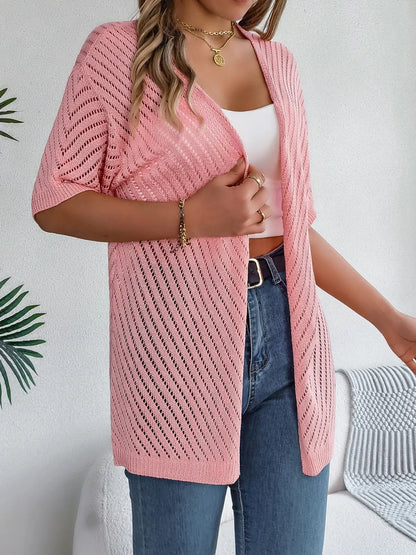 Openwork Open Front Half Sleeve Cardigan Easy Apparels
