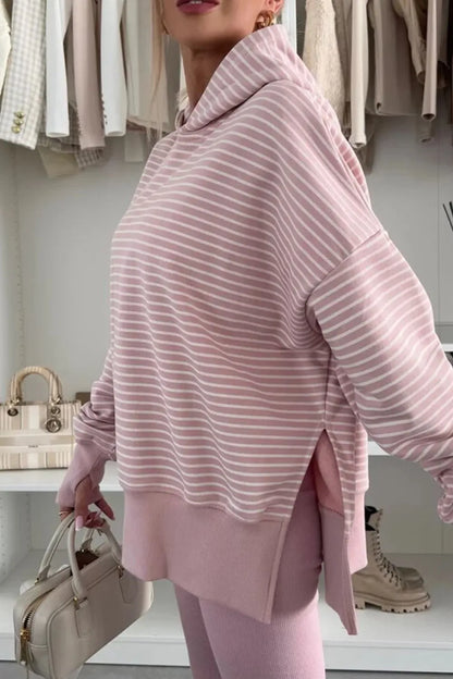 Trendsi Side Slit Striped Oversized Hoodie