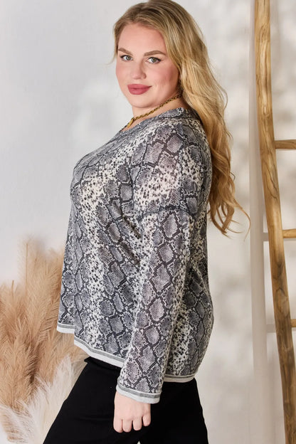 Trendsi Hailey & Co Full Size Snakeskin V-Neck Long Sleeve Top
