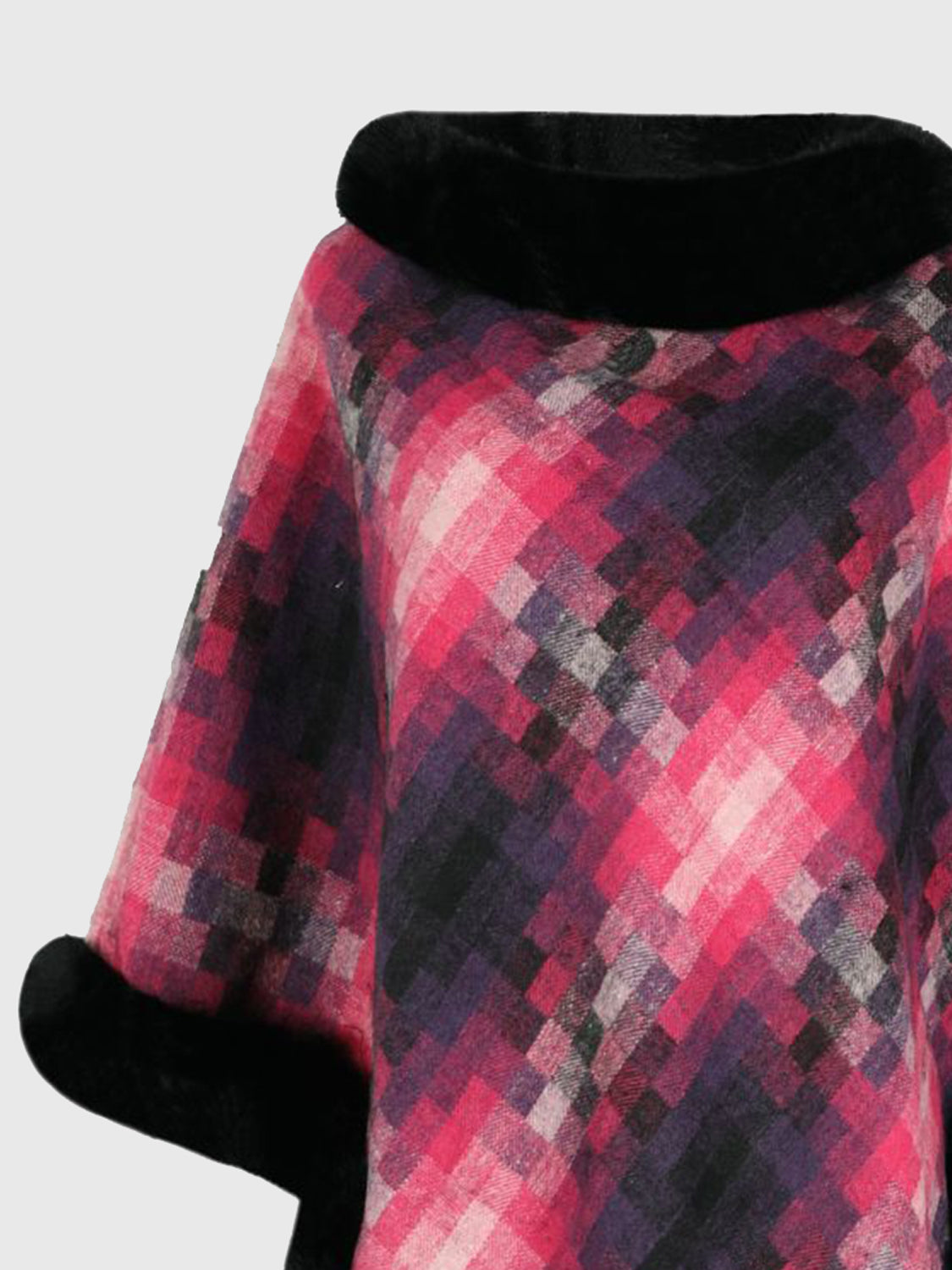 Faux Fur Trim Poncho Easy Apparels