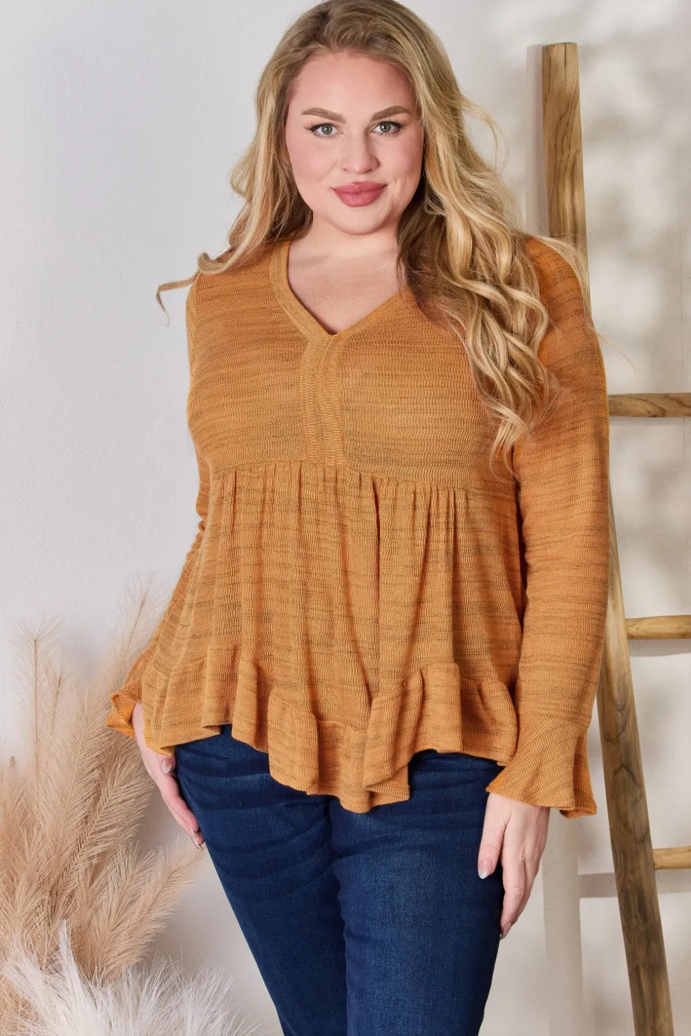 Trendsi Hailey & Co Full Size V-Neck Flounce Sleeve Blouse