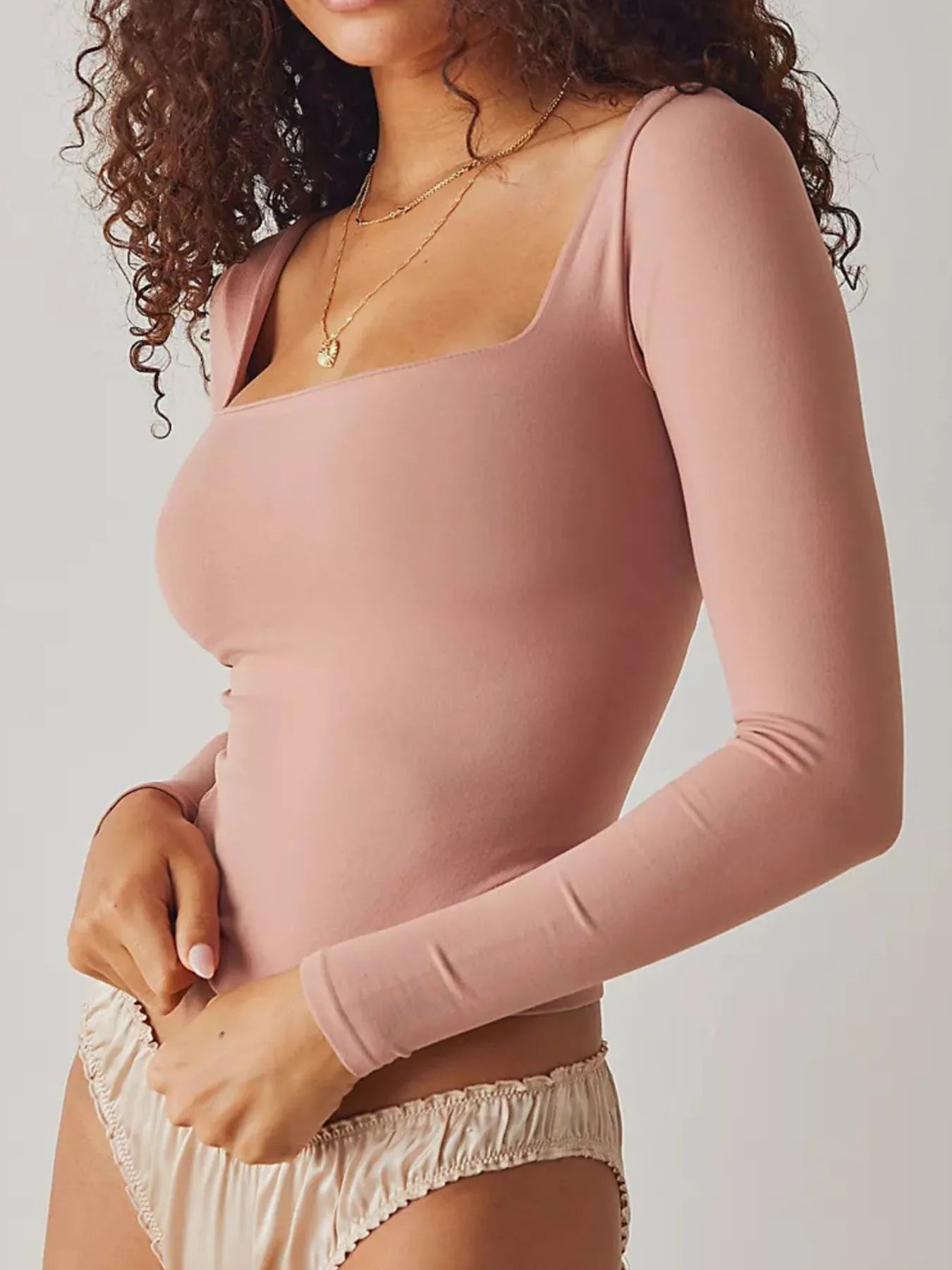 Trendsi Square Neck Fitted Long Sleeve T-Shirt